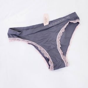 Victoria's Secret Gray Pink Lace Trim Cheekini Panty Size Small NEW Vintage